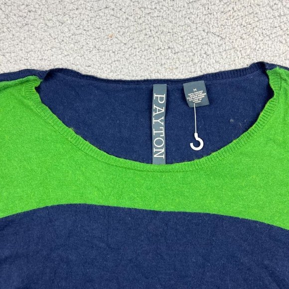 Payton Colorblock Navy Blue Green Viscose Blend Sweater Side Slits Size Medium - Picture 2 of 7